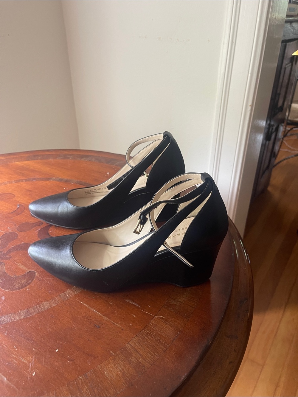 Cole Haan Black Ankle-Strap Wedge Pumps
